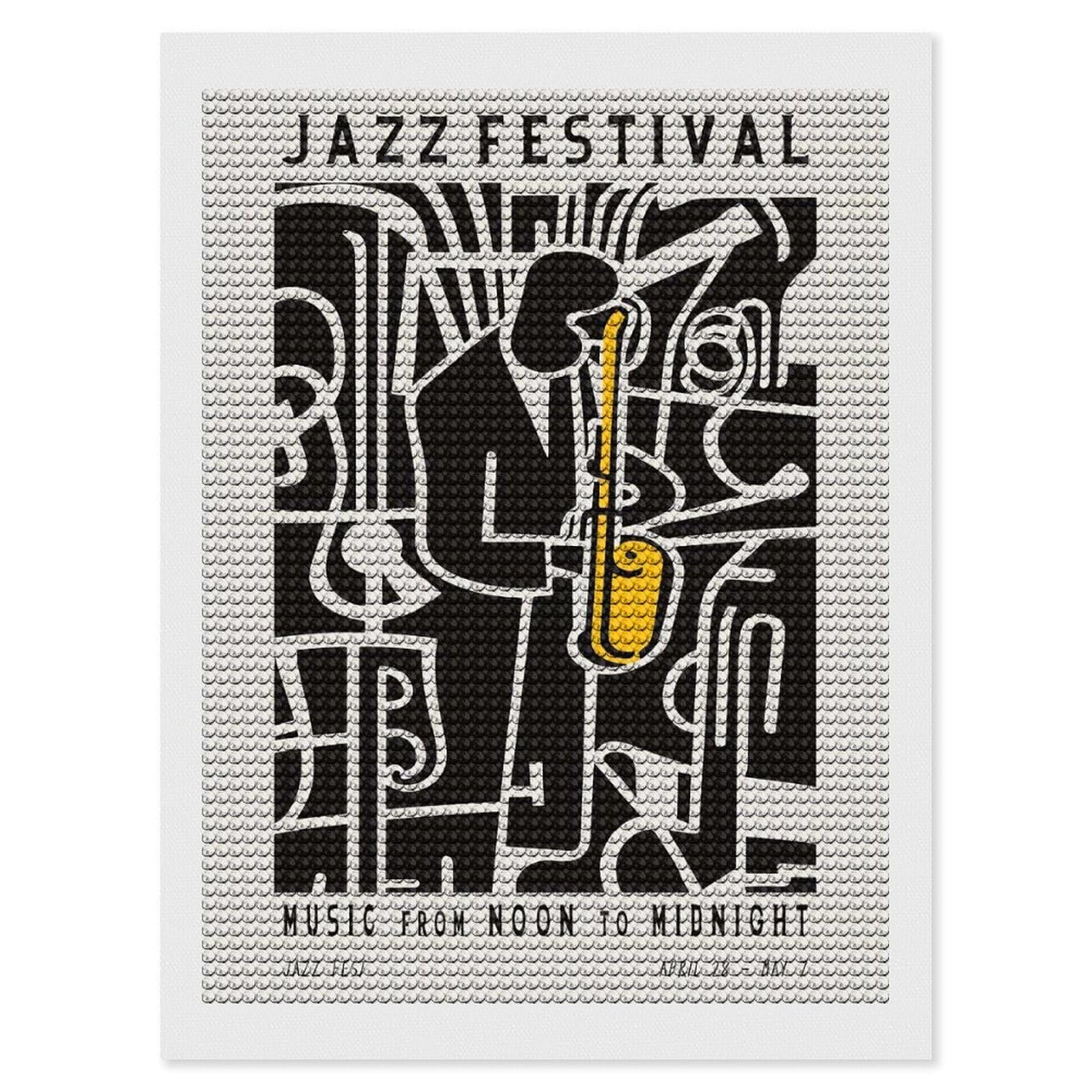 Junmoney Black and White Jazz Fest DIY Diamond Art Canvas Kit 12"x16", Winter Craft, Mindful Craft Project, Aesthetic Room Decor, Decor Project
