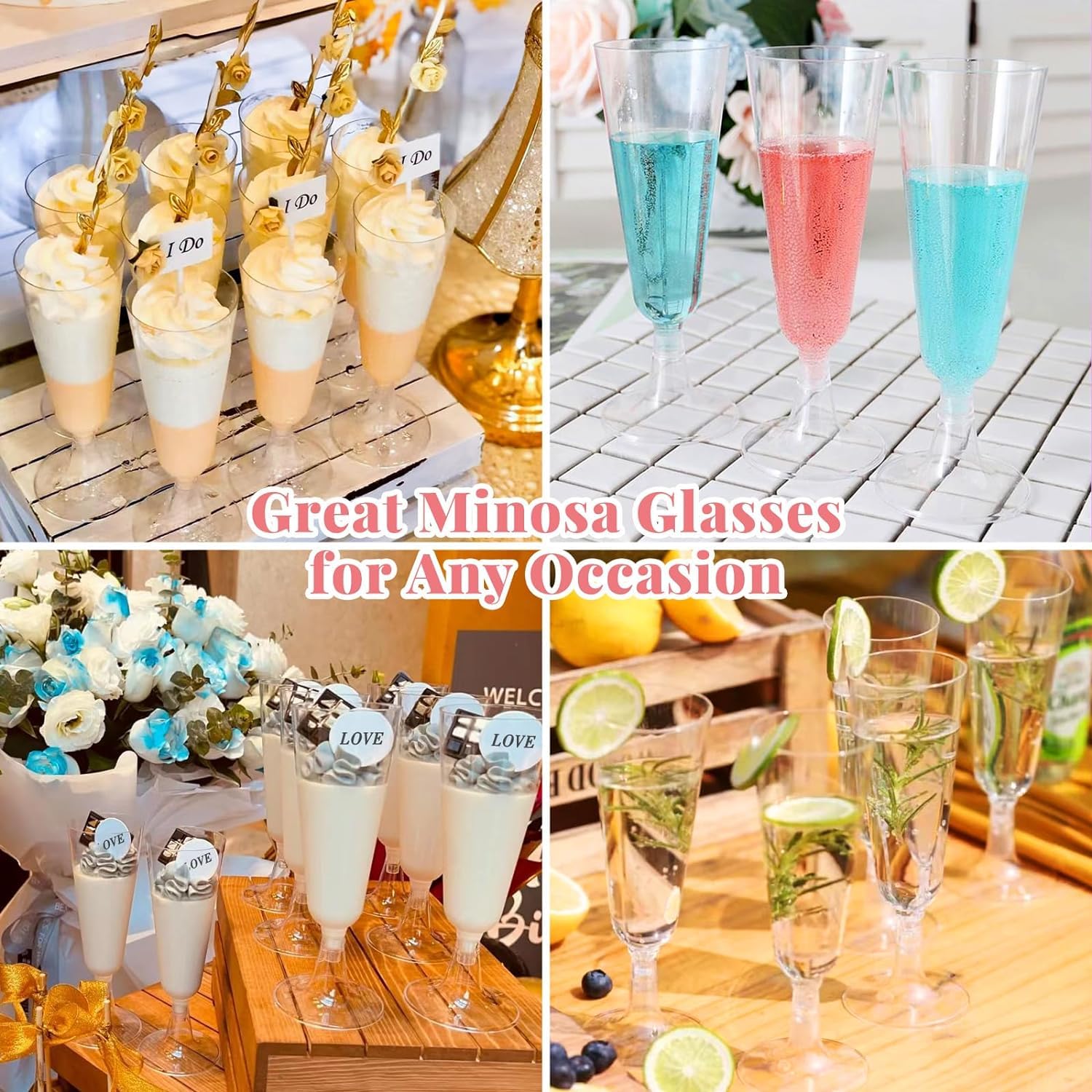 JMIATRY 100 Stück Sektgläser Plastik 150 ML Sektgläser Kunststoff Champagner Gläser Weingläser Plastik für Hochzeiten, Partys, Abendveranstaltungen