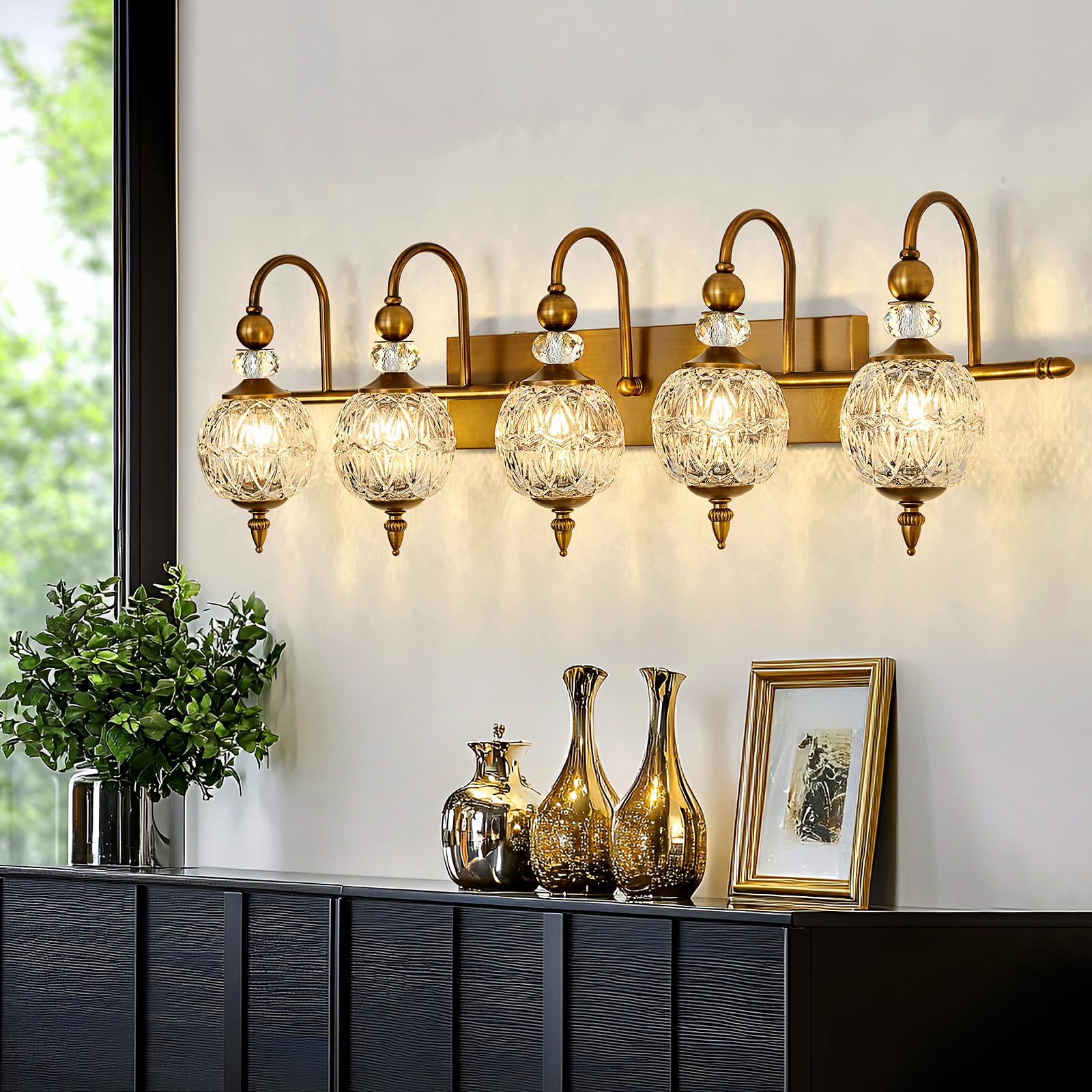 vintage bathroom lights fixtures gold vanity light with glass globe lampshade 5 light brushed brass g9 bulb wall sconce antique indoor vanity light over mirror for kitchen bedroom living room