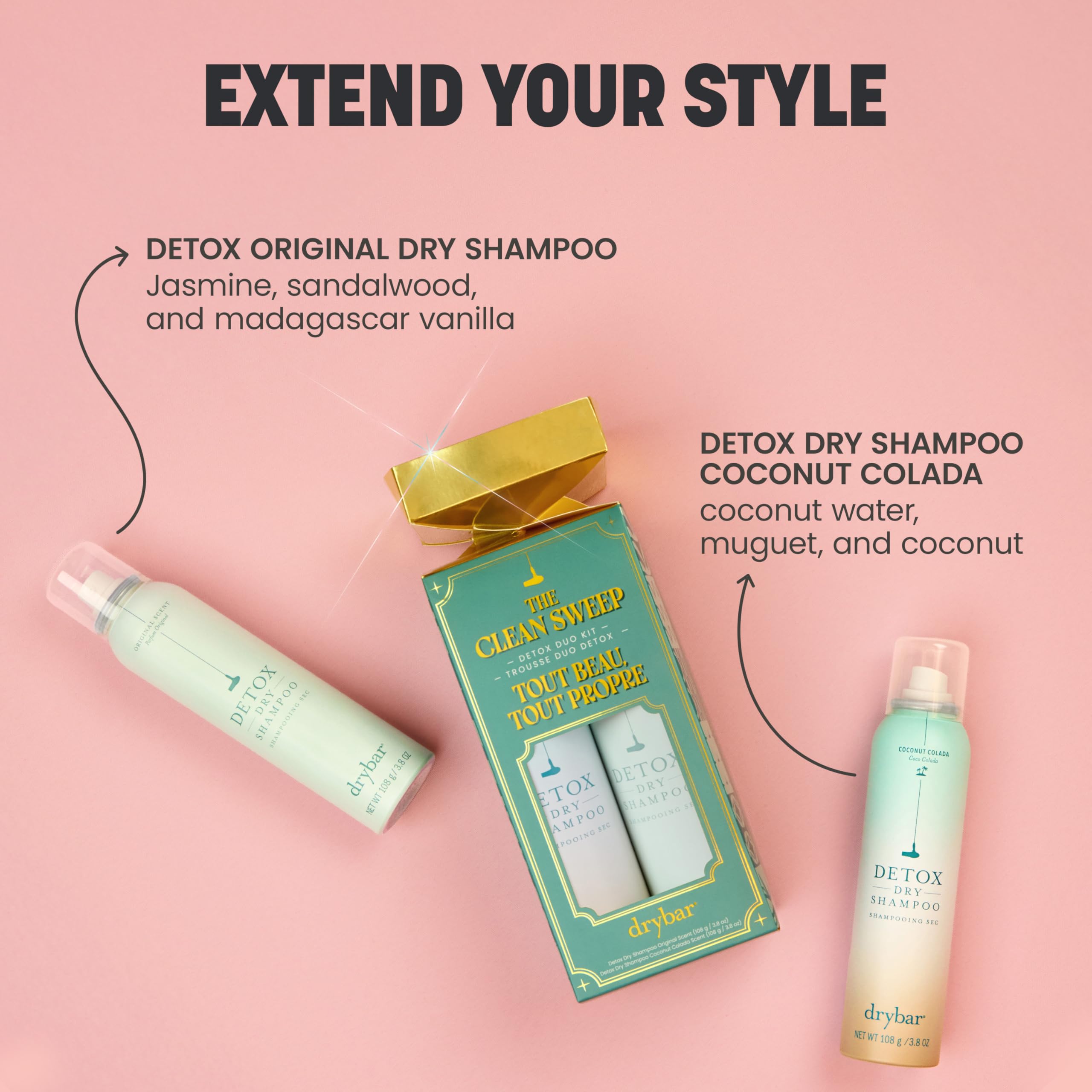 The Clean Sweep Detox Duo Kit - Holiday Gift Set, Dry Shampoo Twin Pack - Coconut Colada and Original Scent - Two 3.8 oz cans