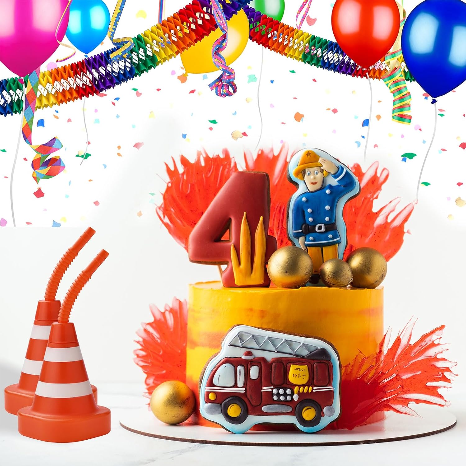 ALINK 12 Pack Construction Cone Cups with Straws, 10 oz Race Car Traffic Cones Party Favor Cups, Construction Traffic Theme Racing Car Hotwheels Birthday Party Supplies