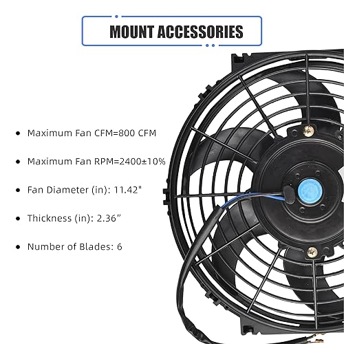 Miniatura 9 de Ventilador delgado de 12 pulgadas, ventilador eléctrico de enfriamiento para radiador, motor universal de alto rendimiento de 12 V 80 W con kit de
