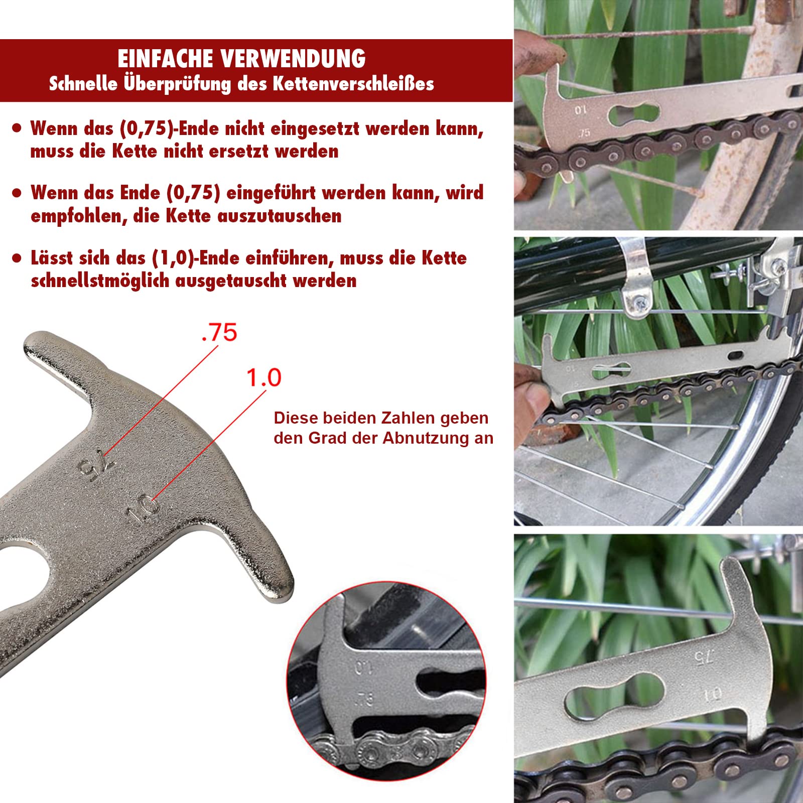 TONAUP Pince à Chaîne De Vélo 2 En 1 + Jauge D'usure – Acier Trempé, Précision 0,75/1,0, Compatible 7 à 12 Vitesses – Outil De Réparation Pour Route, VTT, Trekking