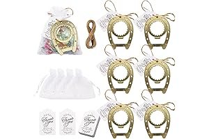 30 Gold Horseshoe Bottle Openers with Label Card & Organza Bag for Favors