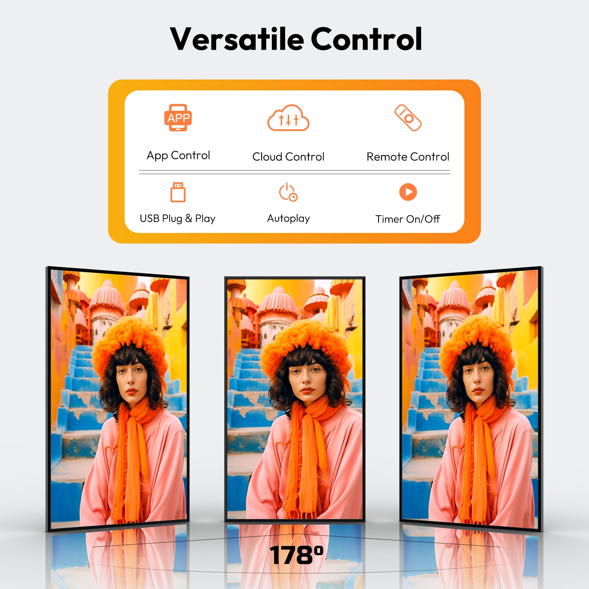 HARZHI 43'' Pantalla para Escaparate Interior, 3000 Nits de Alto Brillo, 2K Cartelería Digital para Escaparates, Control de App/Nube, Pantalla LCD Industrial para Tiendas de Lujo/Ropa, HDMI/USB/WiFi