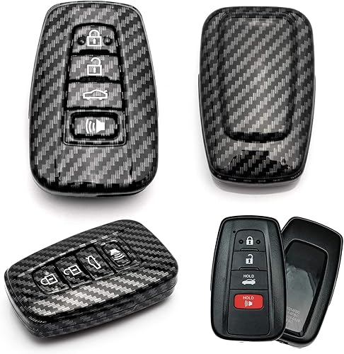x xotic tech Funda de llavero de ABS con patrón de fibra de carbono negro brillante Compatible con Toyota RAV4 Camry Highlander Corolla Avalon C-HR