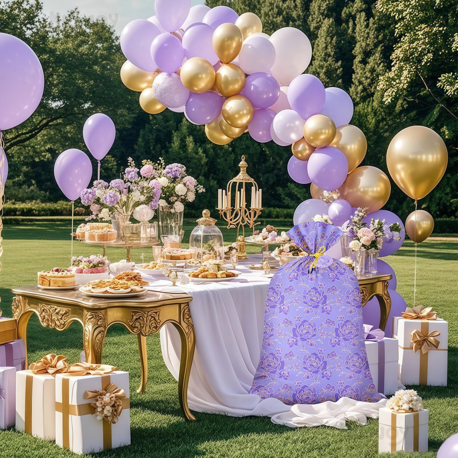 KIDAJOY Bardzo duża torba na prezent z fioletowym kwiatem plastikowa 91 x 130 cm Jumbo fioletowa róża torby na prezenty dla kobiet dziewcząt urodziny dzień matki wesela przyjęcie upominki zaopatrzenie