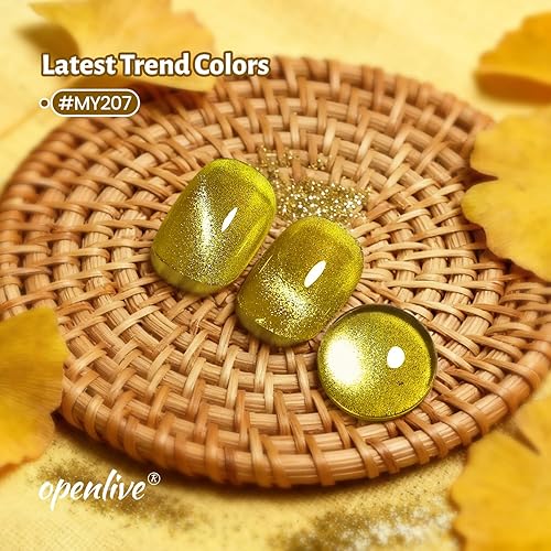 Miniatura 2 de Esmalte de uñas de ojo de gato amarillo, 16.5ml, esmalte de uñas con purpurina de secado rápido con barra magnética para regalos navideños, MY207