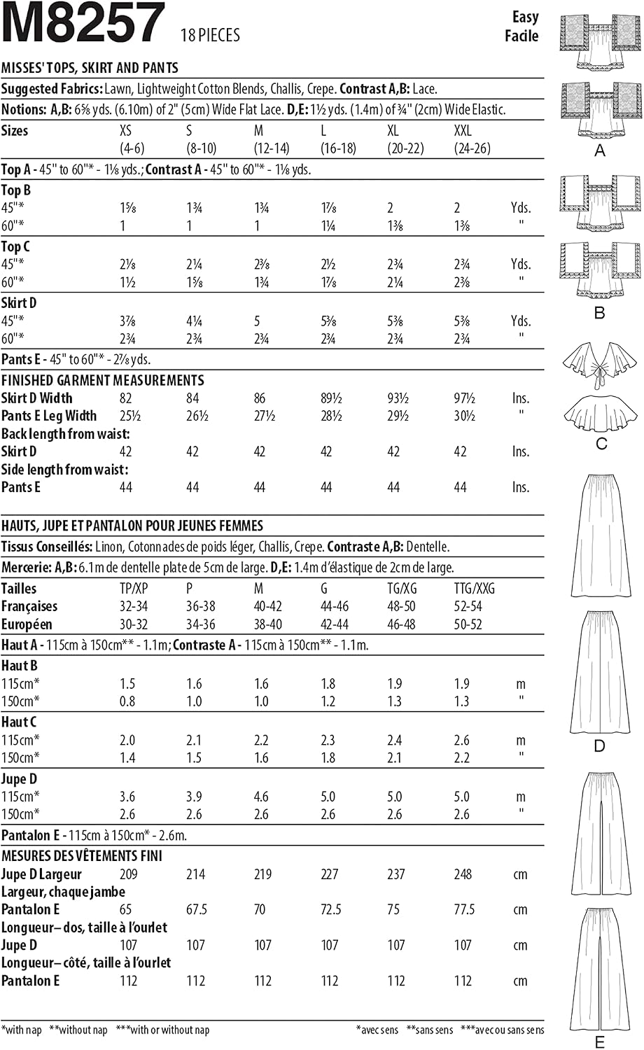 McCall's M8257Y Misses' 1976 Vintage Skirt, Top, and Pant Sewing Pattern Kit, Code M8257, Sizes XS-S-M