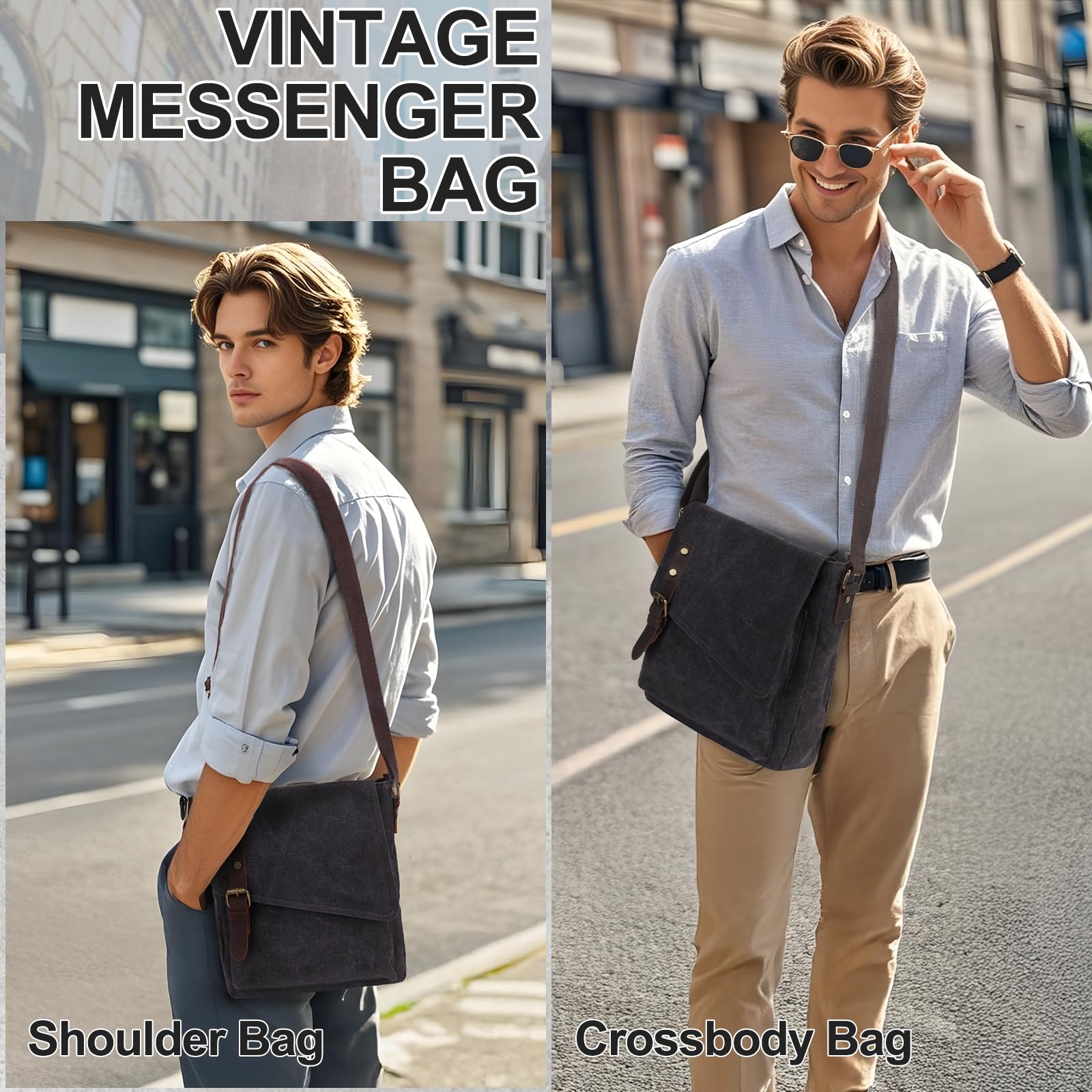 Messenger Bag Klein, Wasserfeste Canvas Umhängetasche Herren Damen, Crossbody Bag für Arbeit Schule Reisen