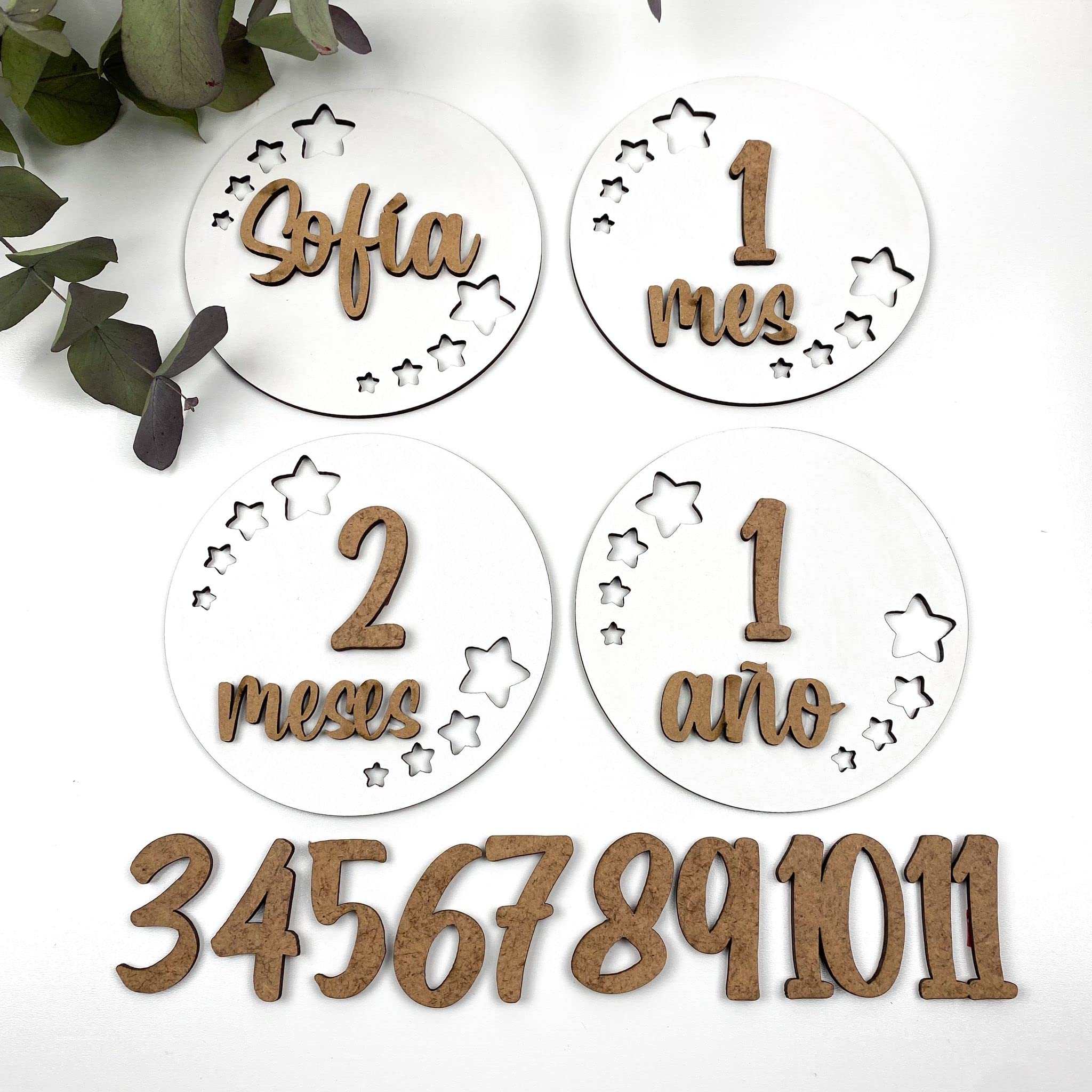 Placas Cumplemes madera personalizadas bebe, Targetas De Etapas, Placas Decorativas Para Bebé, Tarjeta Mensual de Madera de Bebés, placa recién nacido madera CUMPLEMES,cumplemeses