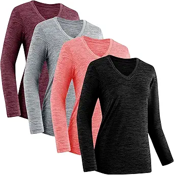 Moisture Wicking Shirts for Women Dry Fit Athletic Running Long Sleeve T Shirts Womens V Neck Workout Tops