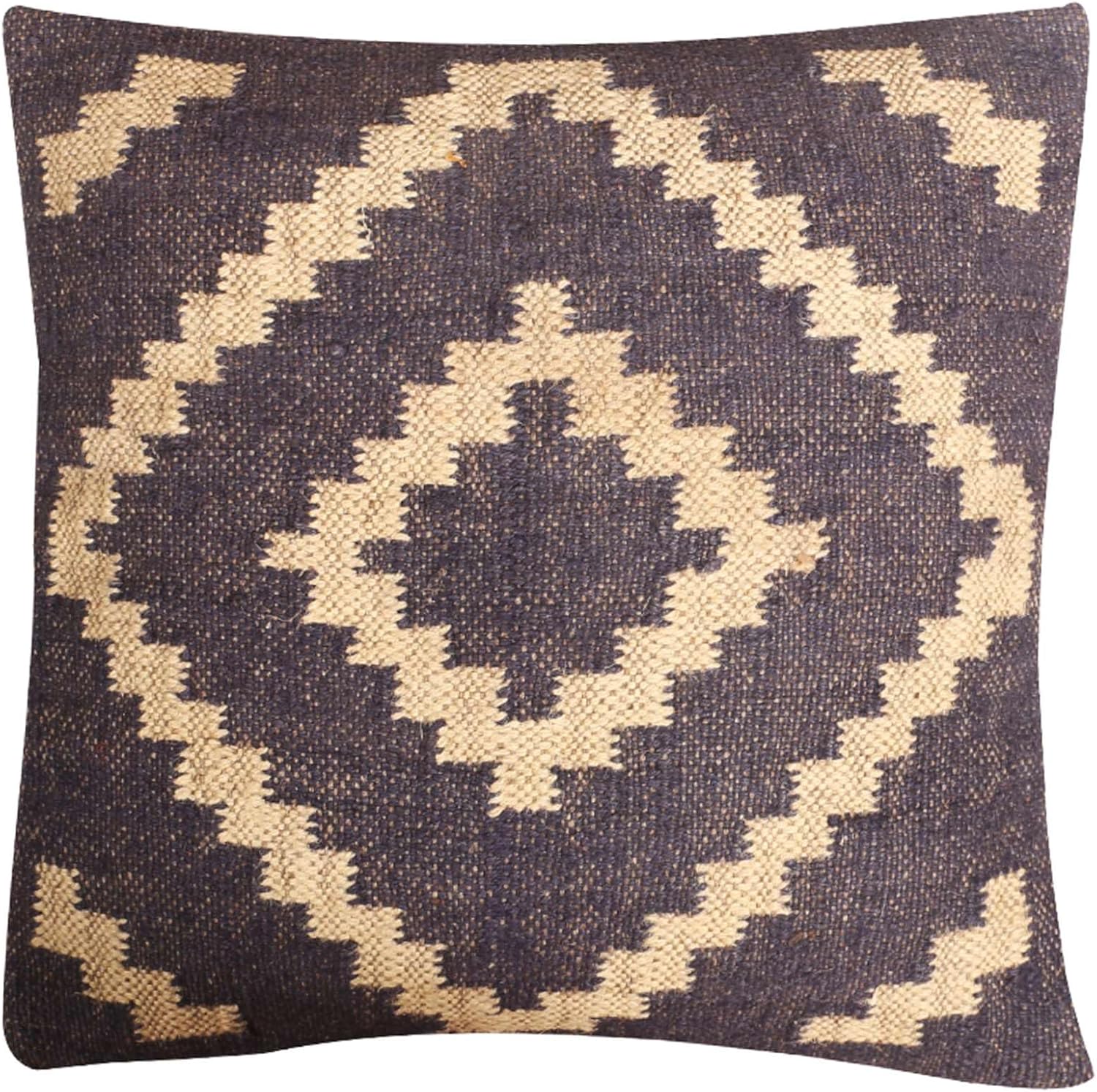 Set of 4 Geometric Wool Jute Square Throw Pillow Covers -Decorative 18 x 18 Inches Multicolour Cushion Covers Perfect for Sofa/Couch/Bed/Home/Outdoor/Car (Multicolour - 02)