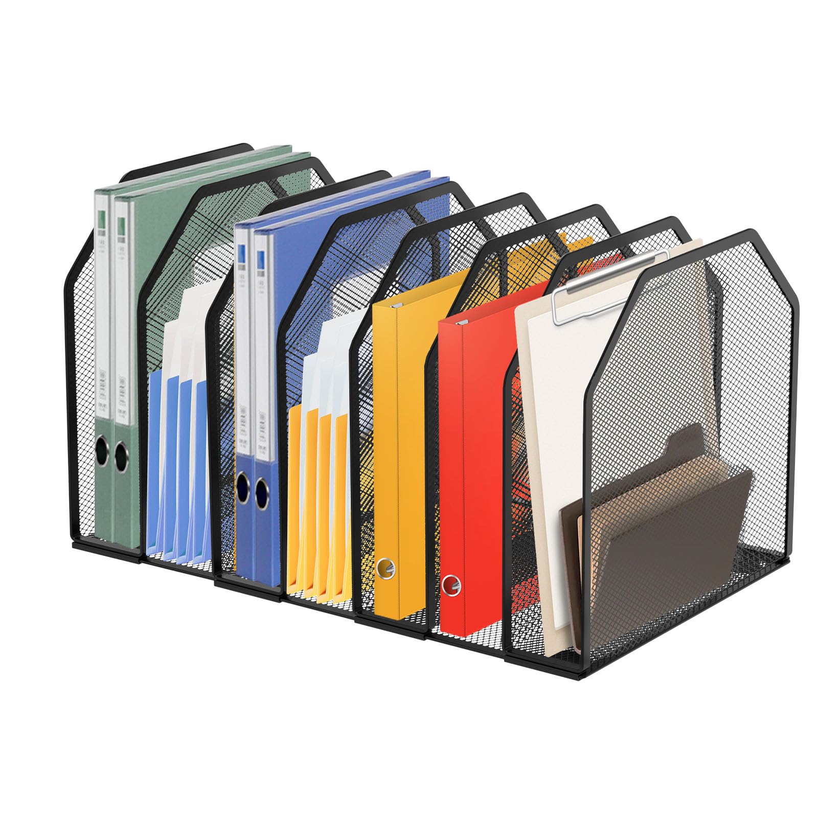 Kuanght 7 Sections Desktop File Organizer, Upright Metal Mesh Letter Holder Adjustable Desktop Organizer, File Sorter For Home Office And Classroom, Black(7 Sections)