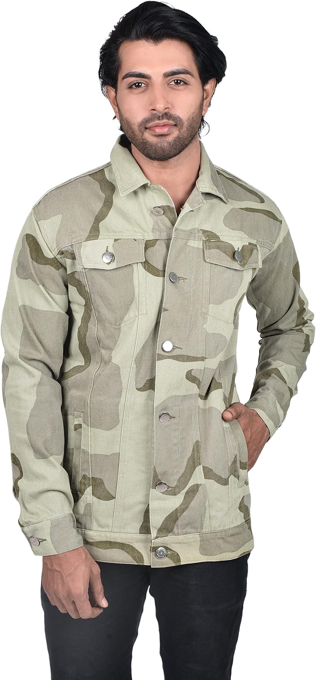 KLIZENMen's Regular Fit Printed Stylish Denim Jacket