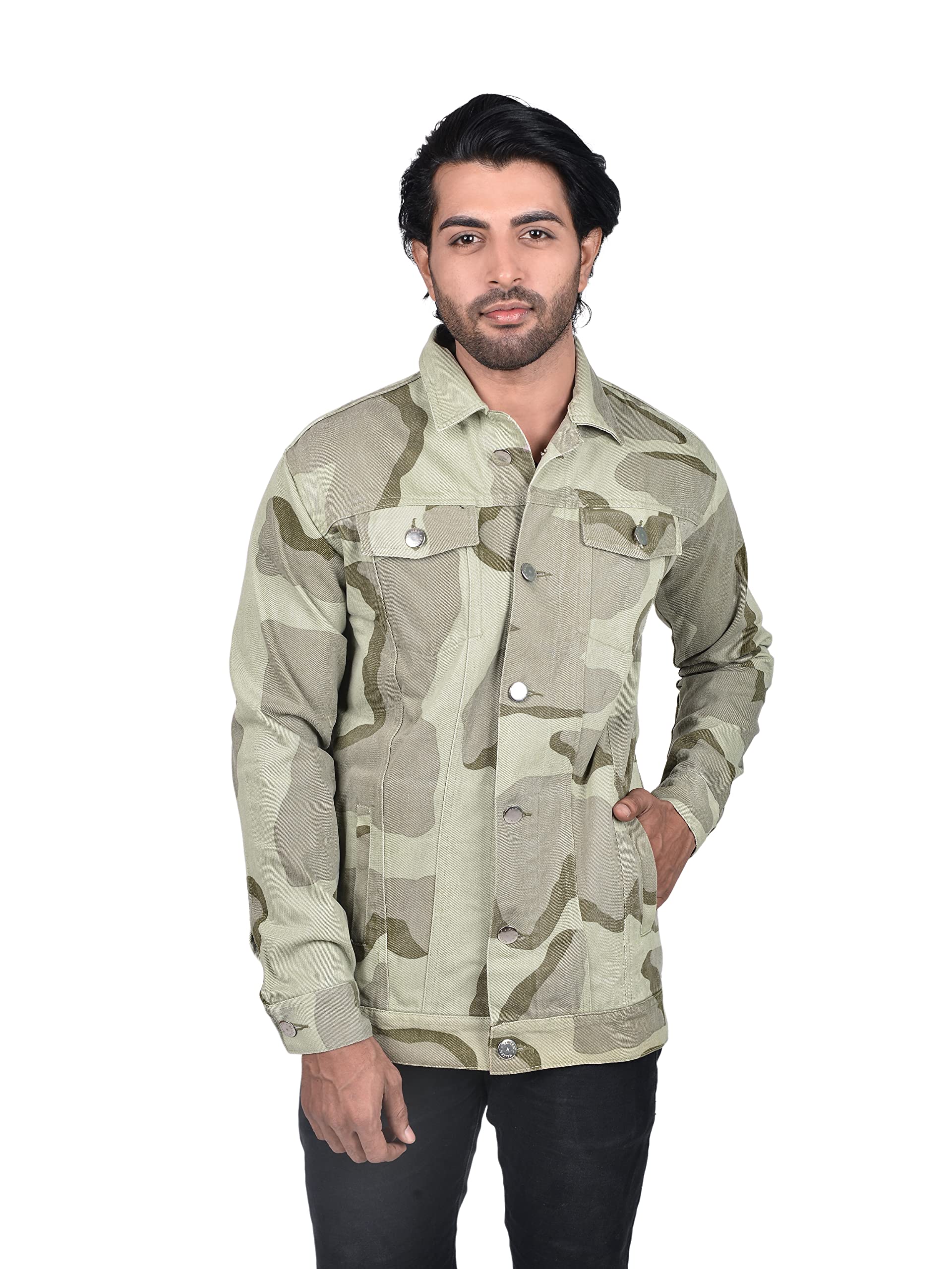 KLIZENMen's Regular Fit Printed Stylish Denim Jacket