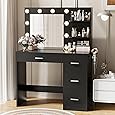 Vanity Desk with Mirror and Lights, Makeup Vanity with Storage Drawer, Power Outlet and Large Cabinet for Bedroom - Black