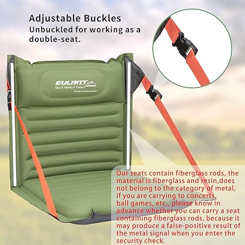 Miniatura 6 de EULANT Asientos plegables inflables ligeros para silla de camping con soporte trasero y correas ajustables, sillas plegables para camping