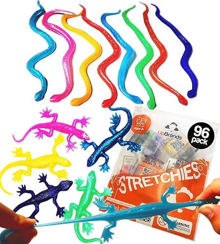 UpBrands Juego de 96 juguetes elásticos de lagartos y serpientes a granel, kit para recuerdos de fiesta de cumpleaños para niños, bolsas de