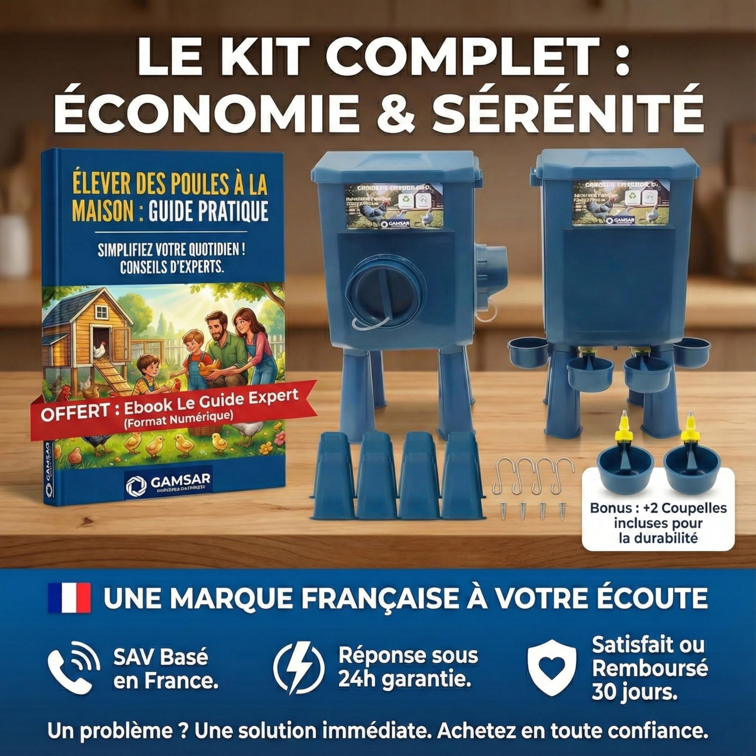 Kit Mangeoire et Abreuvoir Poules 8KG/7L – Anti-Nuisibles Valve Automatique Anti-Cyanobactéries, Ideal Microfermes et Élevages Amateurs, Autonomie Longue Durée, Réduit Rechargement, Matériaux Durables