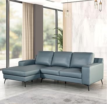 Furniture of America Ronan Modern Leather Sectional Sofa with Chaise and Pillows, L Shaped Couch for Living Room, Bedroom, FSC Certified, Left-Facing, Blue