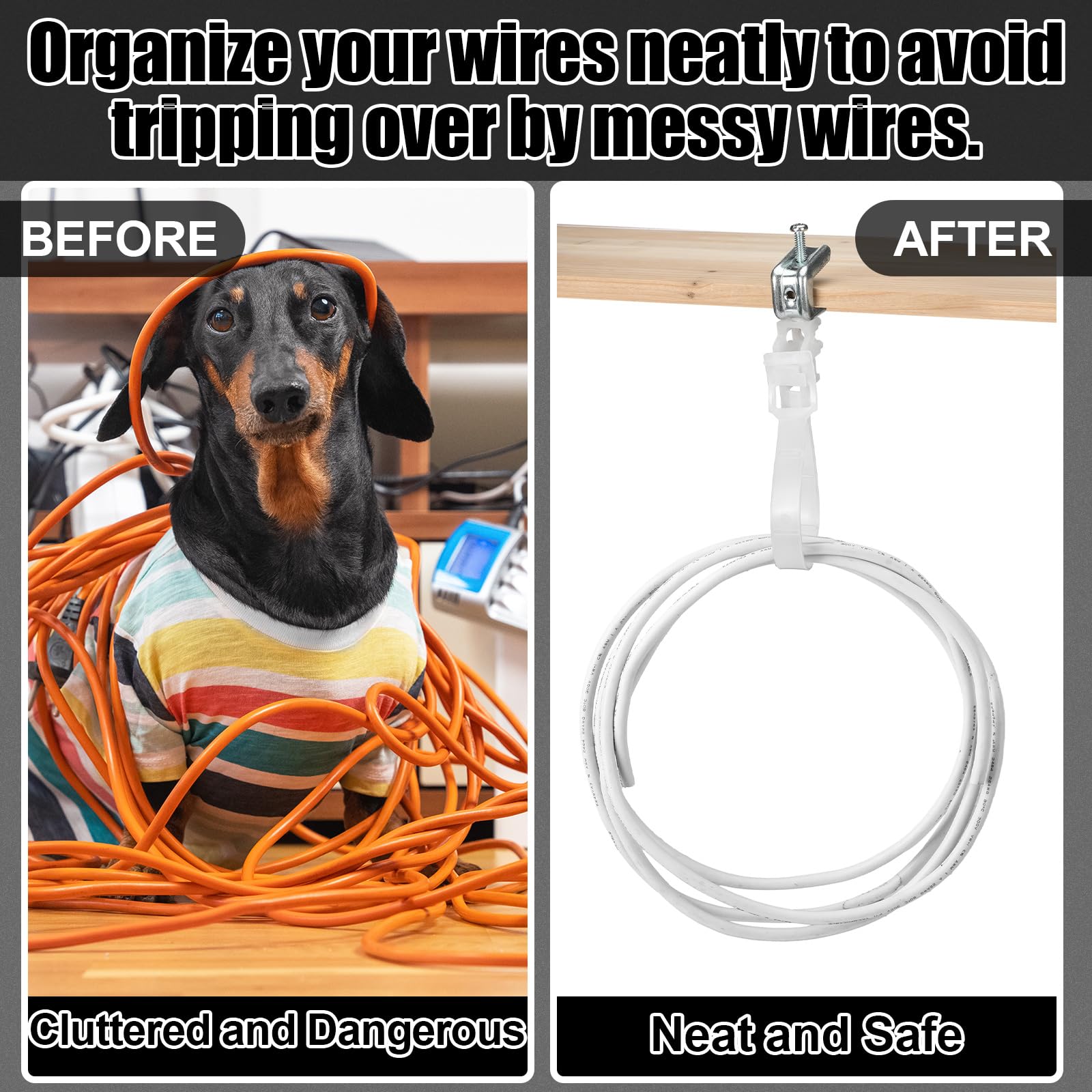 Briwooody 50 ganchos de cable de 5 cm, ganchos de gancho con clasificación UV, para soporte de cables de comunicaciones, gestión de cables de alambre, abrazaderas de haz