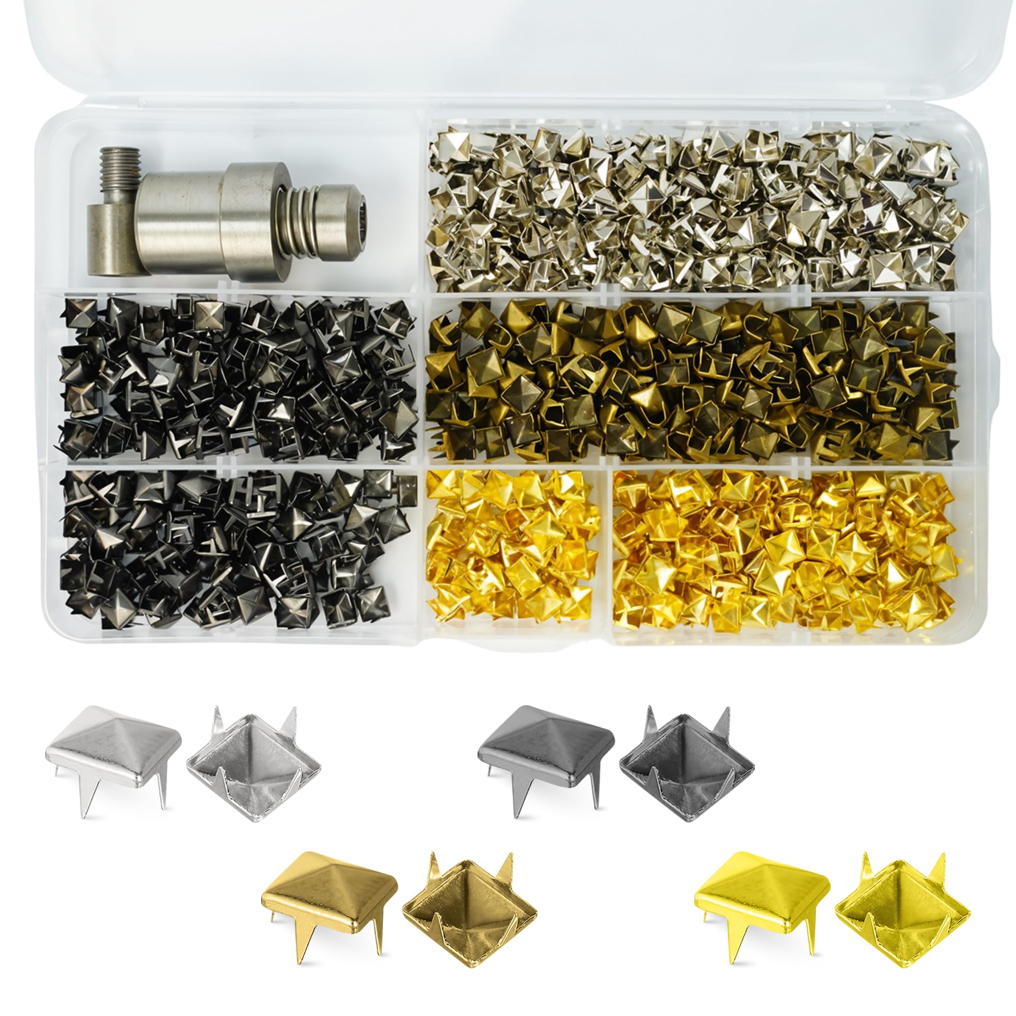Lot de 800 clous pyramidaux 6 mm avec matrice pour presse et boîte