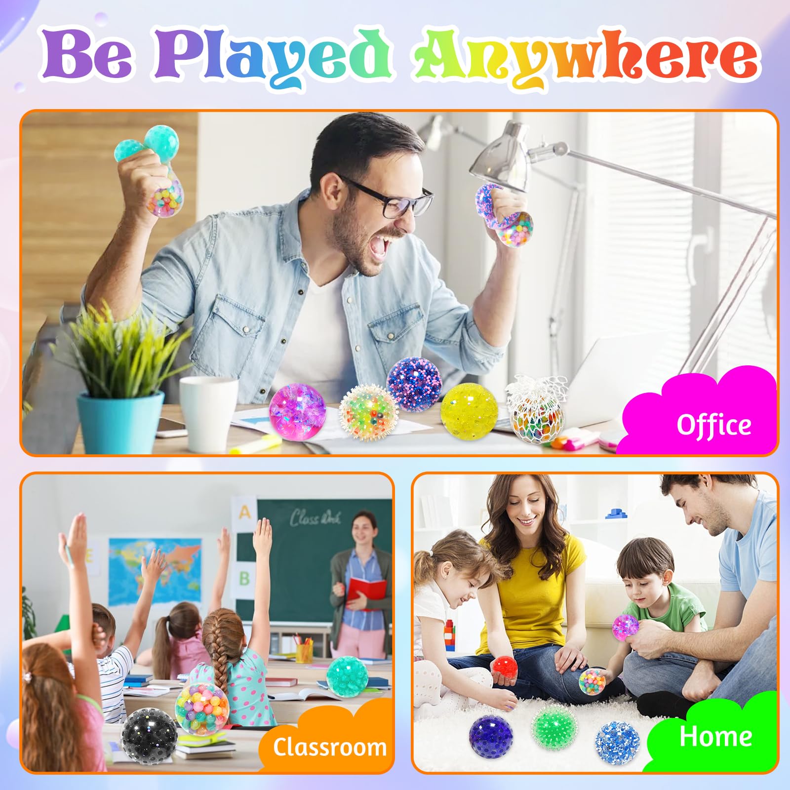 12 Pièces Balles Anti-Stress, Boules Sensorielles Boules Jouet Anti Stress Balle Sensorielle pour Enfants et Adultes se Détendre Soulager l'anxiété et Apaiser