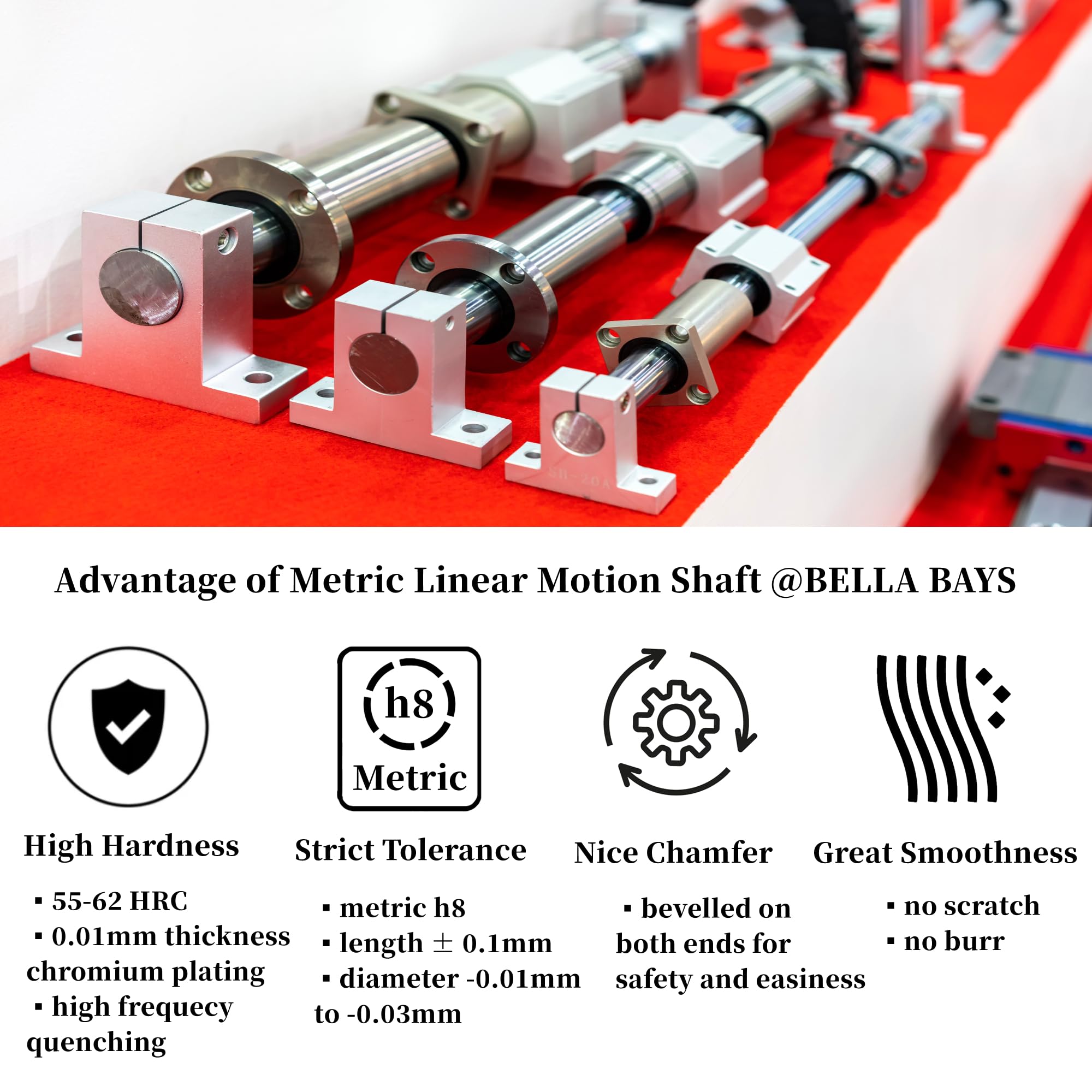 Linear Motion Rod 1pc 20mm x 1000mm (0.787 x 39.37 inches) Metric Case Hardened Chrome Plated Linear Shaft Rail Guide for 3D Printer DIY CNC - Metric h8 Tolerance BELLA BAYS — Amazon image 4