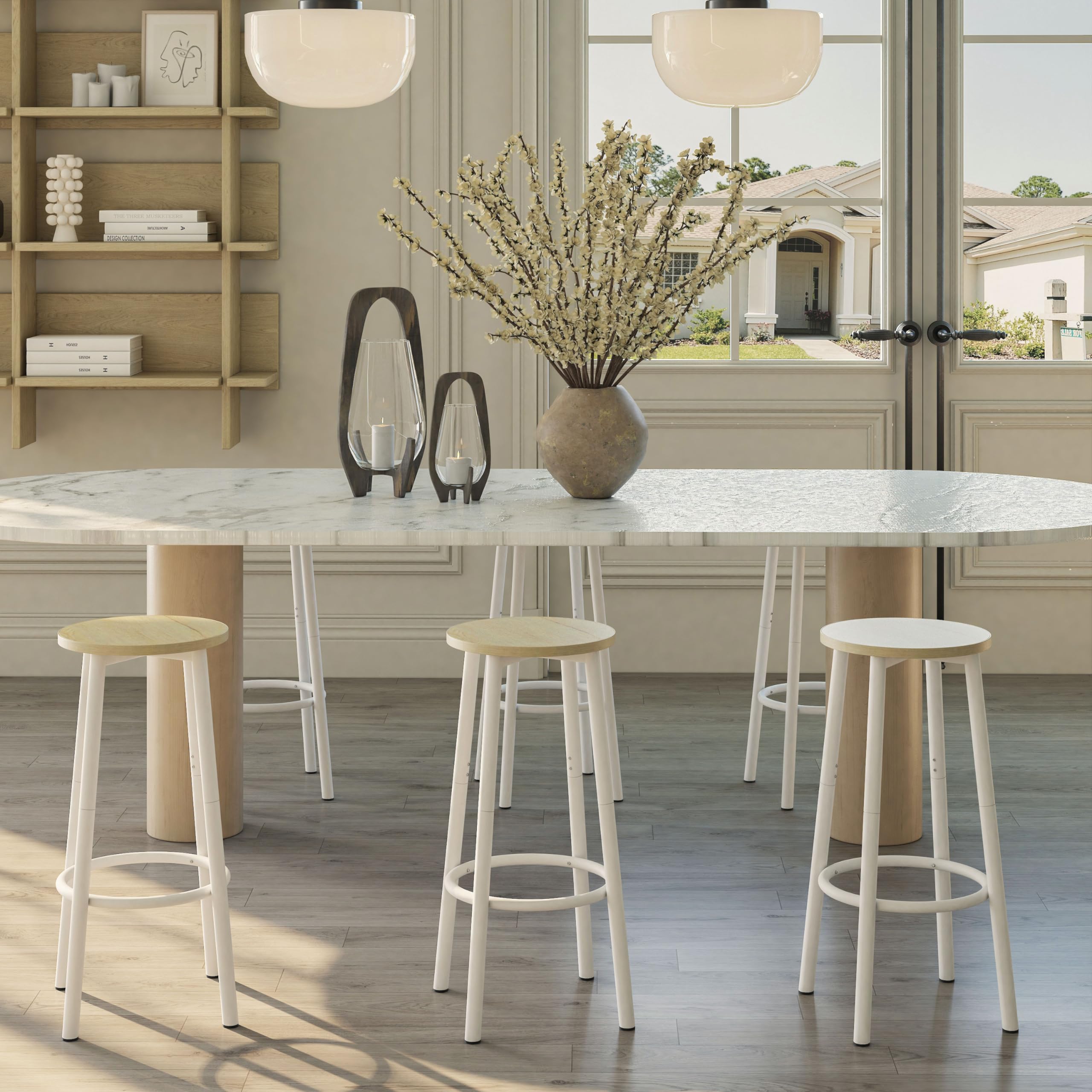 YMYNY Juego de 2 Taburetes de Bar, Taburete de Encimera de Cocina con Reposapiés, Estilo Industrial, Adecuado para Cocina, Restaurante, Sala de Fiestas 30×30×64CM Color Natural HBS512R