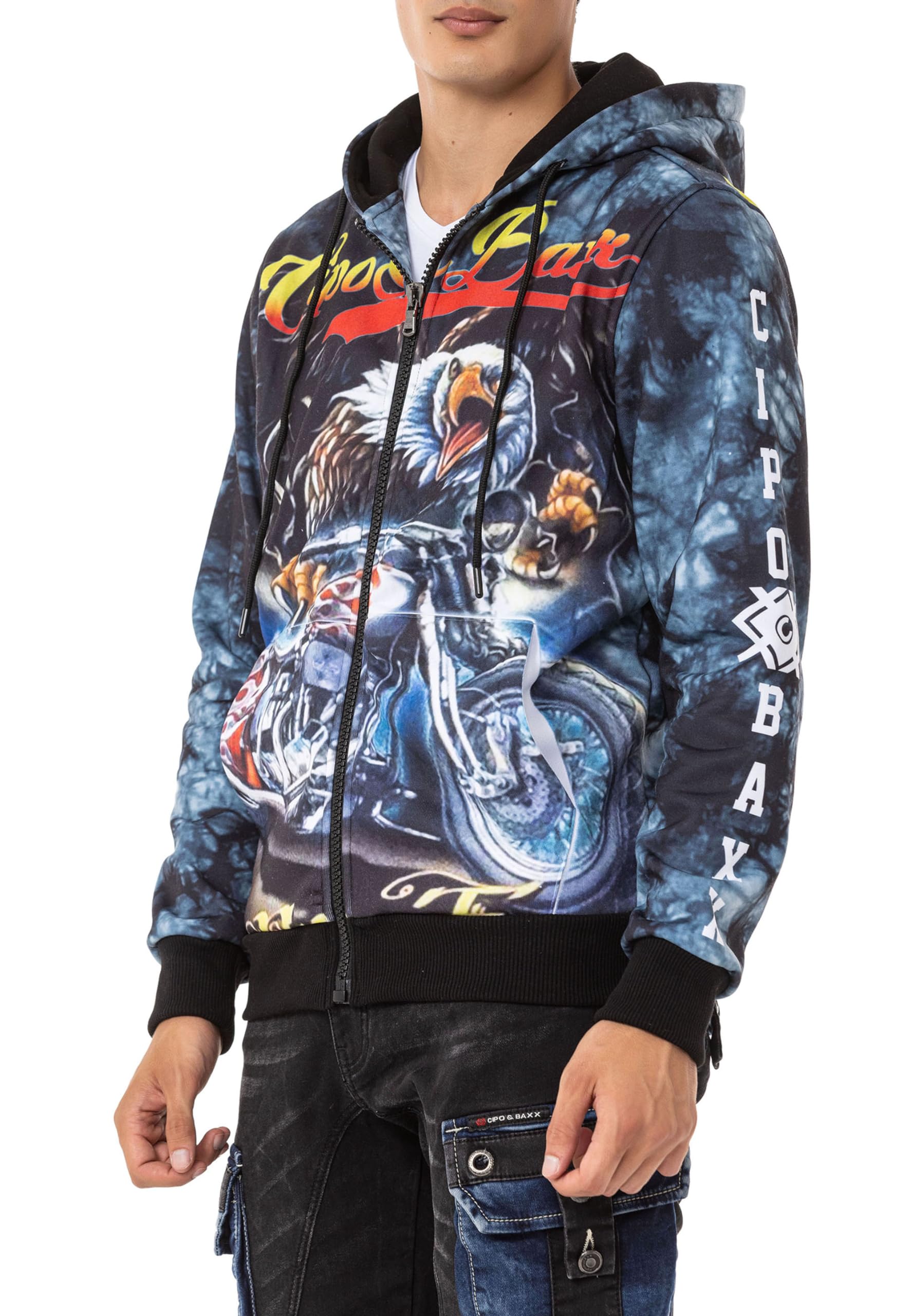 Cipo & Baxx Sudadera básica con capucha y cremallera para hombre