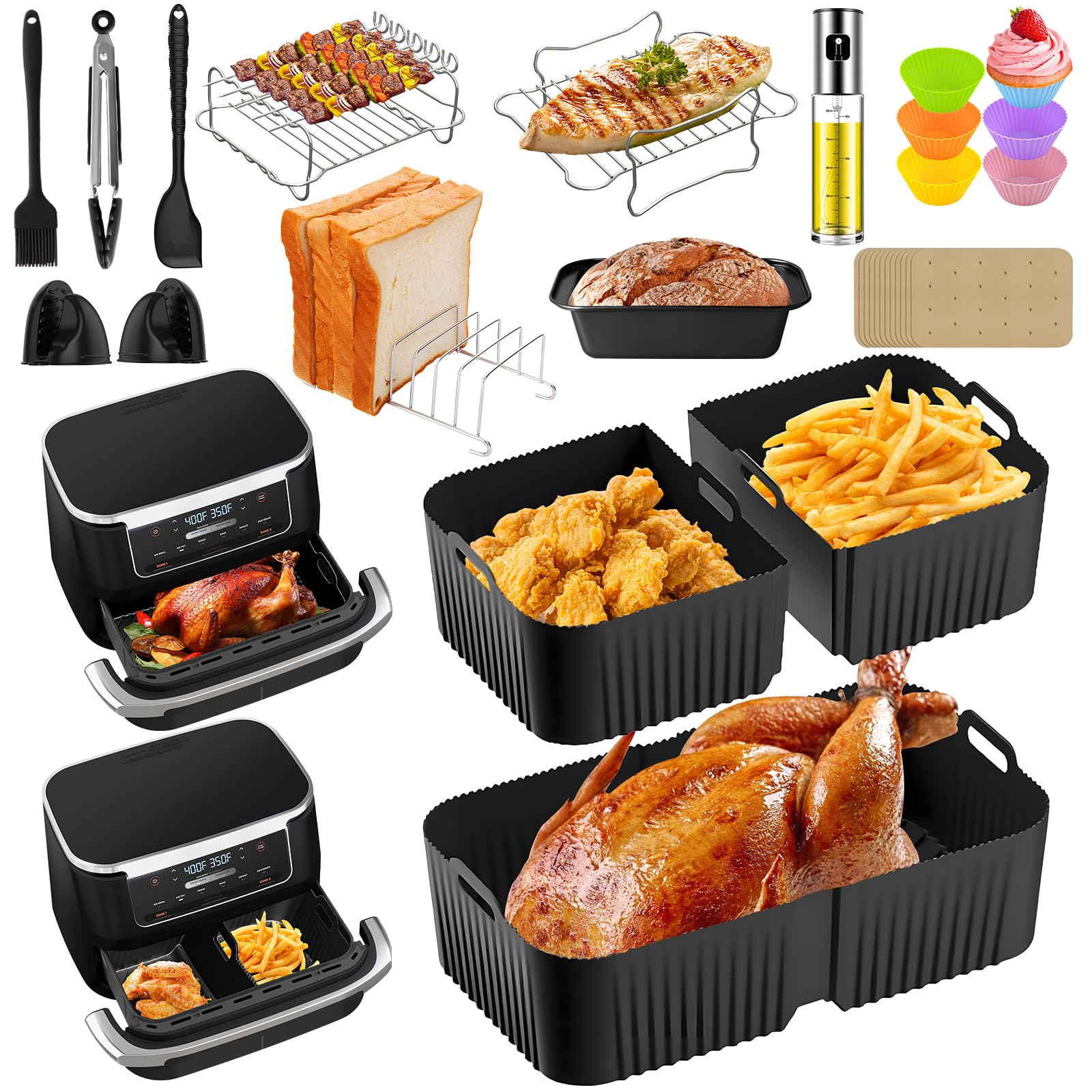 Airfryer Zubehör für Ninja Foodi Flexdrawer 10,4 l Heißluftfritteuse AF500EU AF500EUCP, 1×10.4L and 2×5.2L Silikonform Heissluftfritteuse AF500de, Weiteres Zubehör im Lieferumfang Enthalten