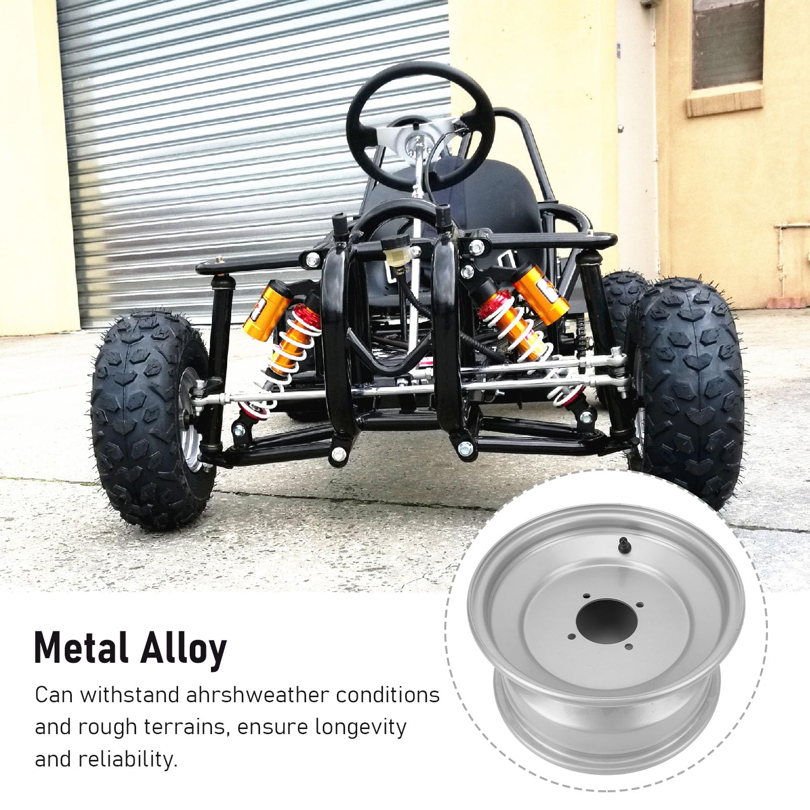 SIXRUN 21x7 10 ATV Rim Anteriore 10 Pollici 4 Stalloni in Metallo in Lega di Metallo Grip Elegante Look ATV Rim per Go Kart Quad Ride on Mower