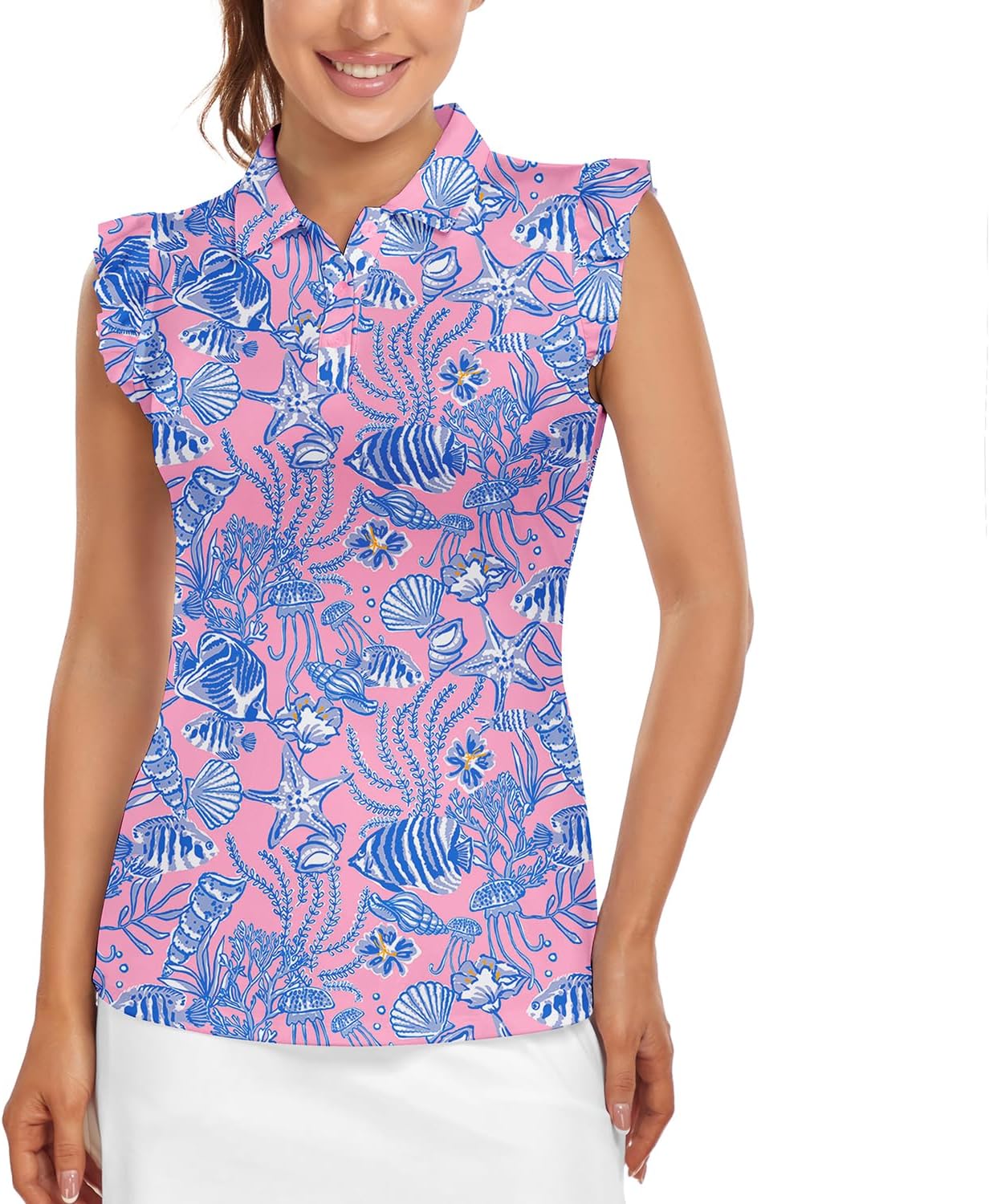Womens Sleeveless Golf Shirt Ruffle Sleeve Polo Shirts Moisture Wicking Golf Apparel Tennis Shirts Golf Tank Tops