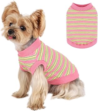 Dog Clothes for Small Dogs Girl Boy Soft Puppy Shirt, Cozy and Functional Doggie Shirts for Puppies, Cute Chihuahua Teacup Dogs Outfit, Comfortable Striped Doggyy SweatshirtPink,Medium