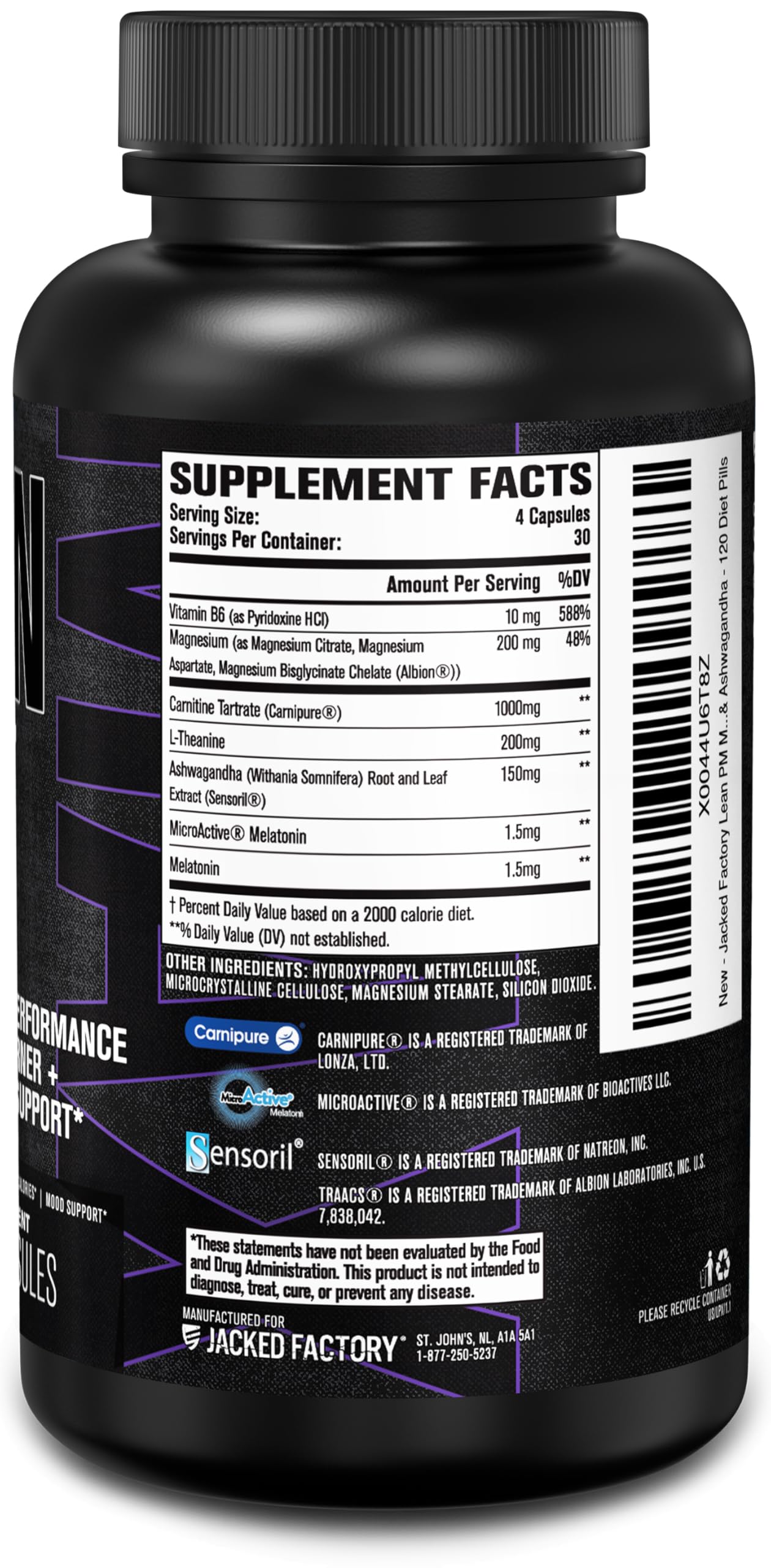 Jacked Factory Lean PM Max - High-Performance Weight Loss, Sleep Support, Fat Burner, & Appetite Suppressant for Men and Women w/Melatonin, Magnesium, Carnipure, & Ashwagandha - 120 Diet Pills — Amazon image 7
