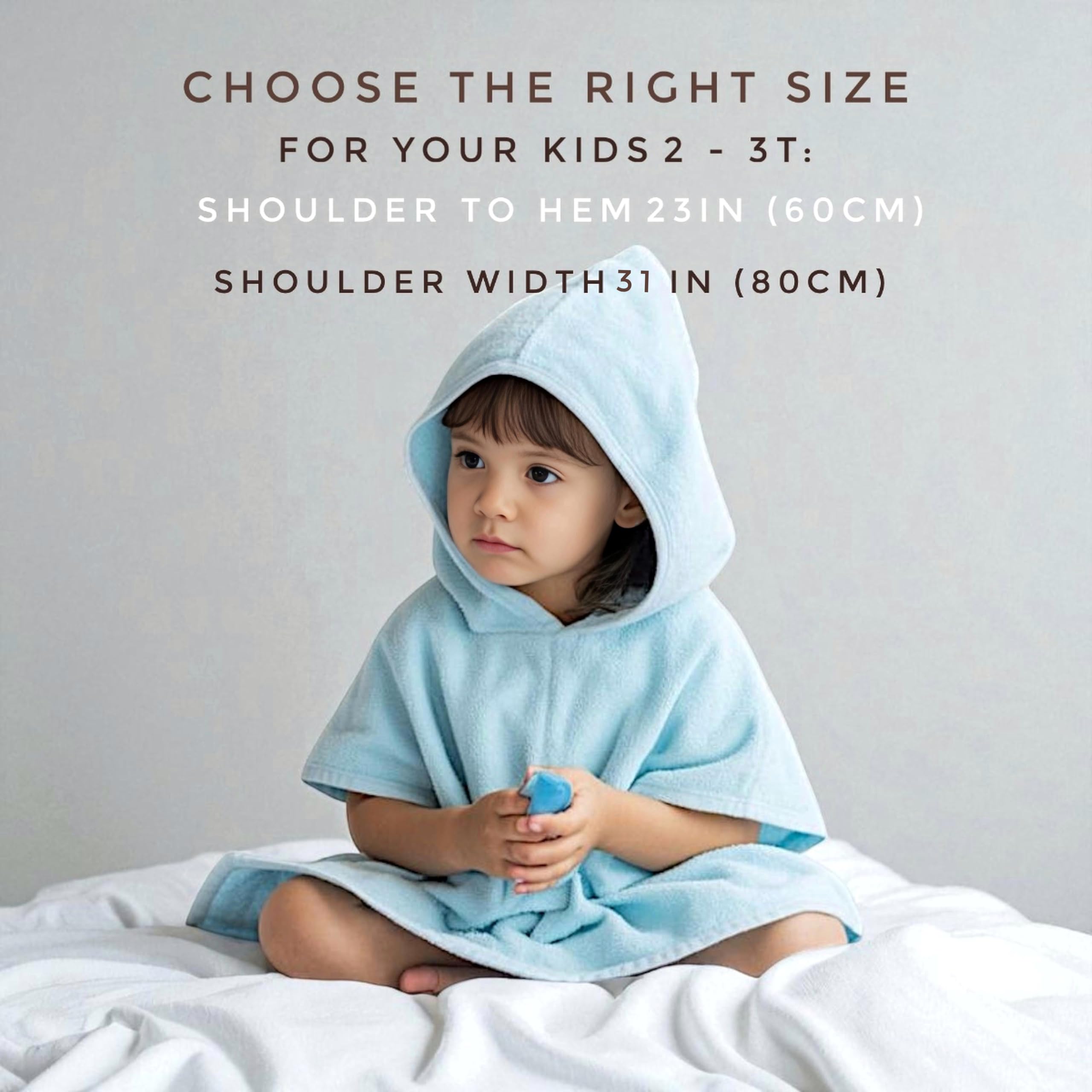 Toalla poncho con capucha para niños y niñas, 100% algodón orgánico suave, absorbente, transpirable, ligera Ideal para baño, piscina, playa 2-3T (azul, 2-3T)