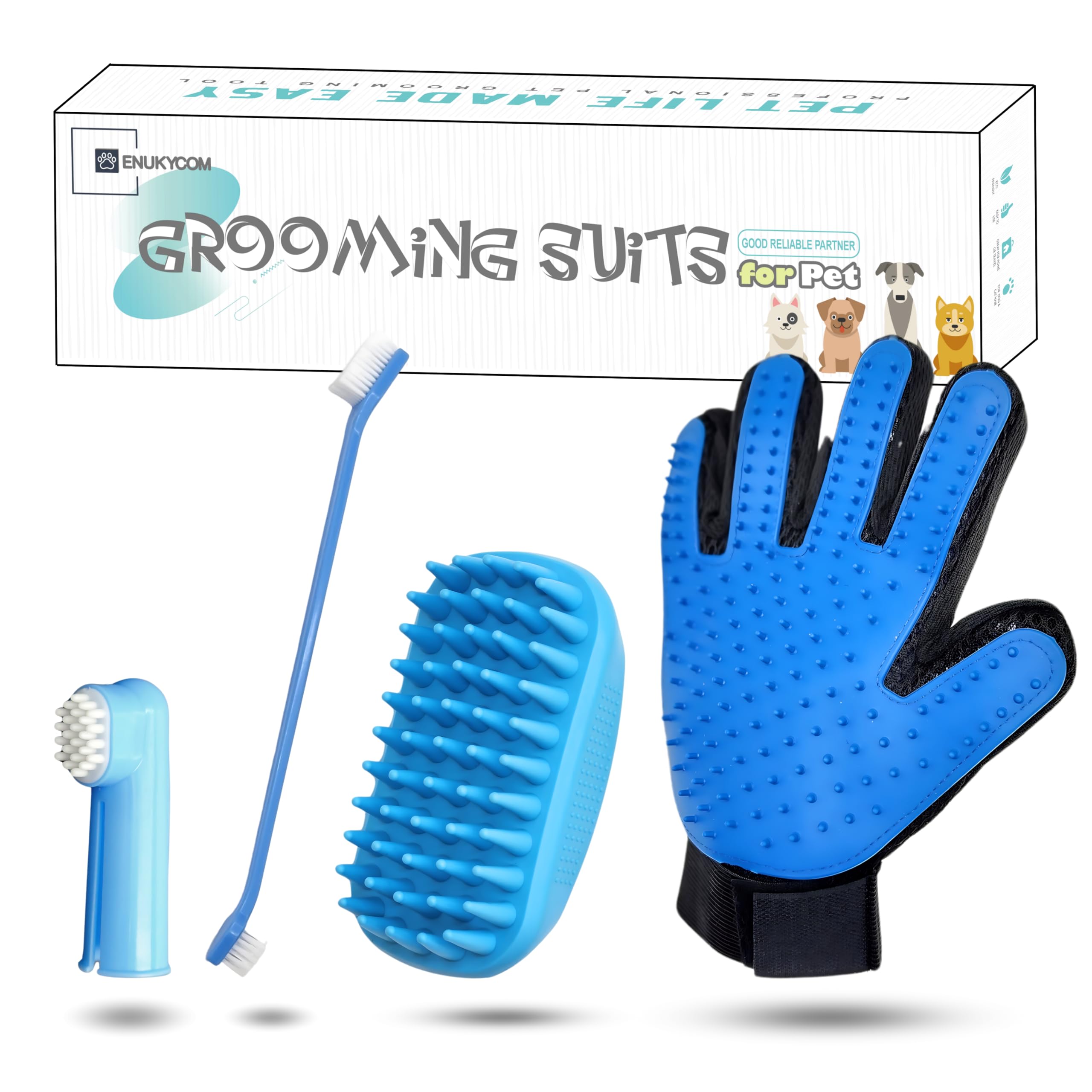 Pet Toothbrushes, Rubber Dog Bath & Massage Brush, Pet Shedding Massage Glove & Soft Silicone Cat Chin Acne Brush for Long and Short Haired Dogs, Cats & Small Animals - Dogs Bath Grooming Kit