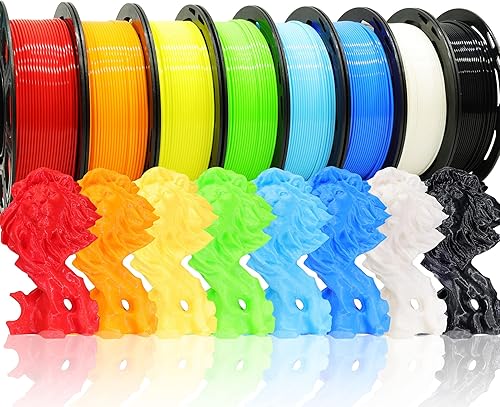 Paquete de filamento de impresora 3D de 1,75 mm de Bblife, 8 carretes de colores populares: negro, blanco, rojo, azul, amarillo, naranja, verde azul
