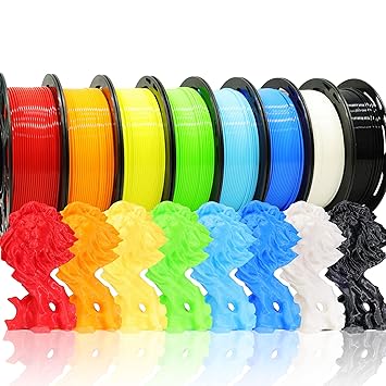 BBLIFE 1.75mm 8 Spools Popular Colors 3D Printer PLA Filament Bundle Pack: Black White Red Blue Yellow Orange Limegreen SkyBlue, Each Spool 250g, Widely Compatible, Total 2Kg 3D Printing Filament
