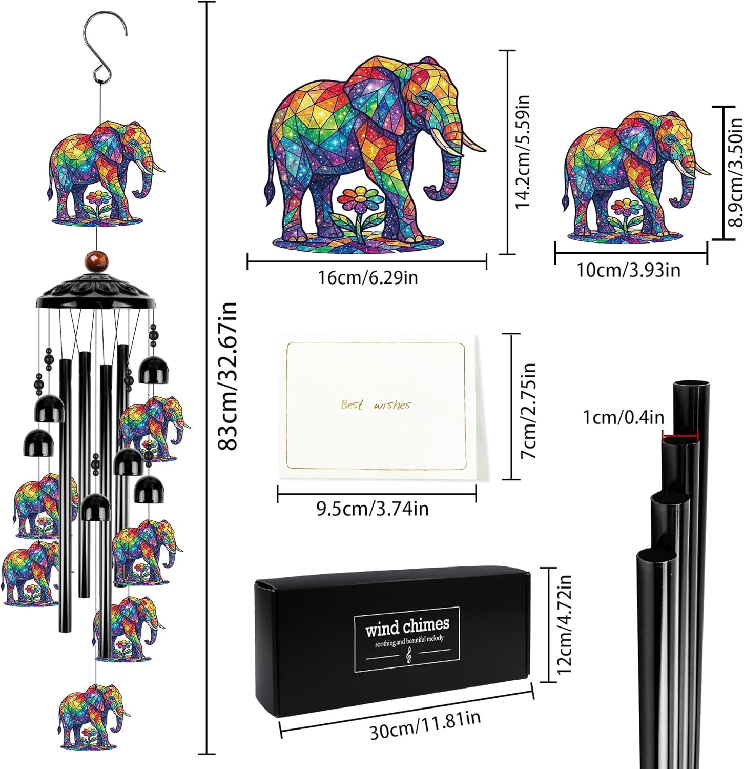 Mothers Day Elephant Gifts for Women, Colorful Elephant Wind Chimes for Outside, Outdoor Windchime for Home Garden Patio Porch Yard Decor