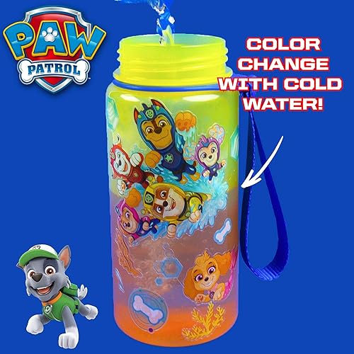 Miniatura 2 de Botella de agua oficial de Paw Patrol Decora tu propia botella de agua que cambia de color, incluye calcomanías impermeables de Paw Patrol y cepillo