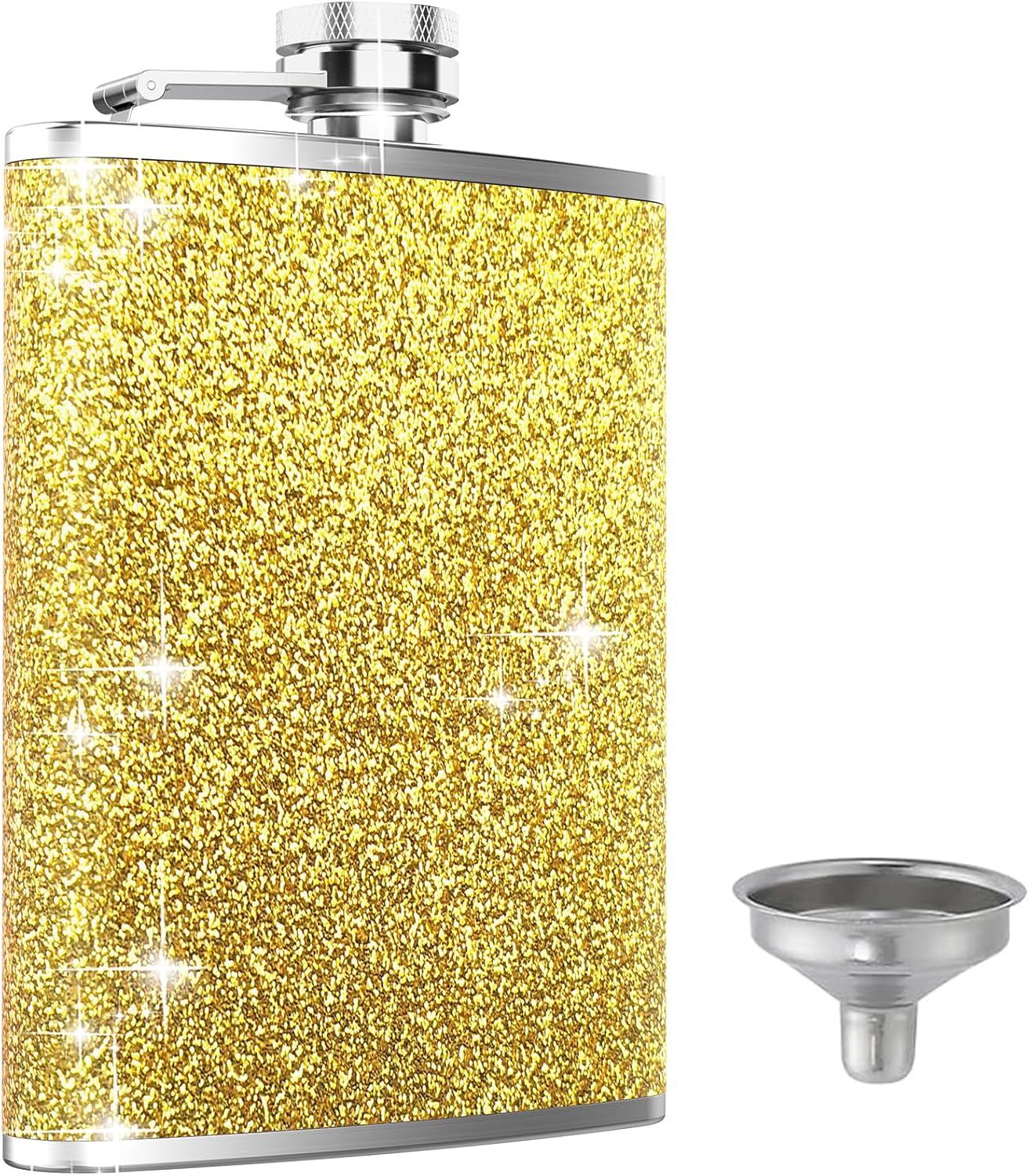 Hip Flask, KIKISML 8Oz Flasks for Liquor Stainless Steel Spirit with Never-Lose Cap and Funnel Leakproof Thin Portable Metal for Camping Outdoor Activitie Wedding Party Gift, Gold