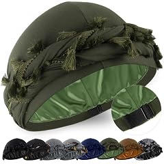 Babalet Halo Turban for Men Women Satin Lined Durag Head Wraps Skull Cap Pre-Tied Tassels Braid Beanie Vintage