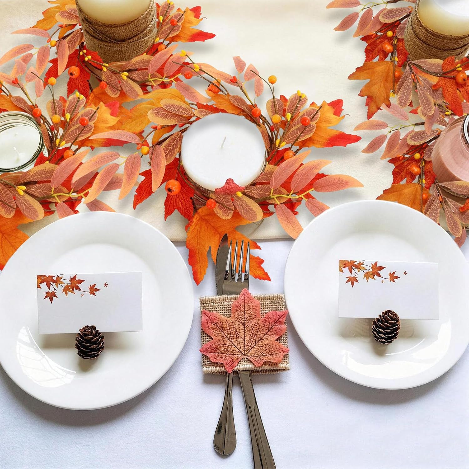1 Pcs Fall Wreaths Thanksgiving Table Centerpieces Fall Candle Rings