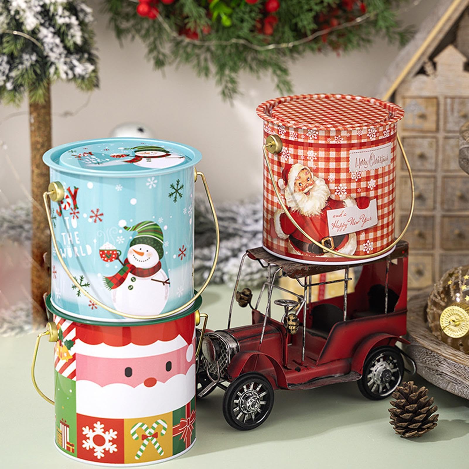 Boîtes à biscuits de Noël, bocaux à bonbons de Noël, boîtes rondes pour | biscuits de Noël, boîtes métalliques décoratives pour chocolat, bonbons, biscuits, thé, K
