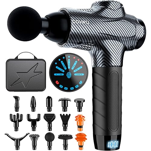 DDVWU Massage Gun Deep Tissue Percussion Muscle Massager for Athletes,Handheld Body Back Muscle Massager with 15 Massage Heads and LCD Touch Screen-Fashion Carbon