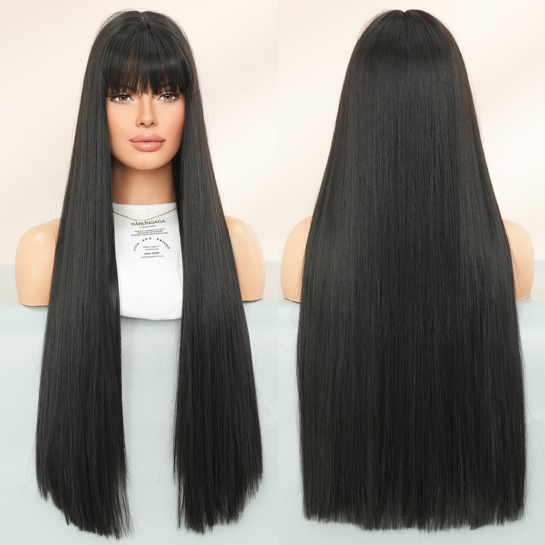 Amazon.com : 7JHH WIGS Long Straight Natural Black Wig with 