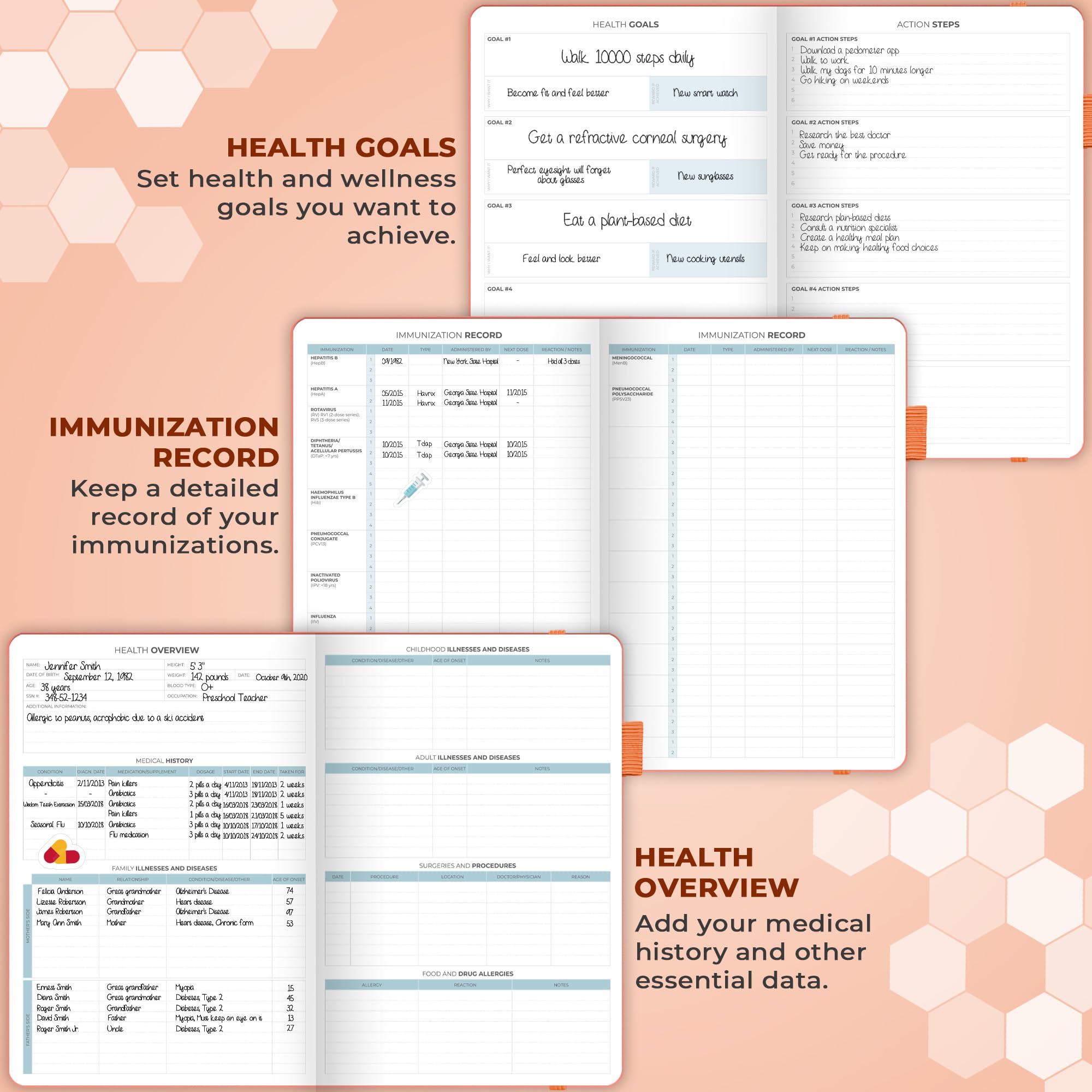 Clever Fox Planificador médico de 12 meses - Cuaderno médico, diario de salud, diario de bienestar y cuaderno de registro para rastrear la salud - Diario médico de autocuidado - 12 meses, sin fecha
