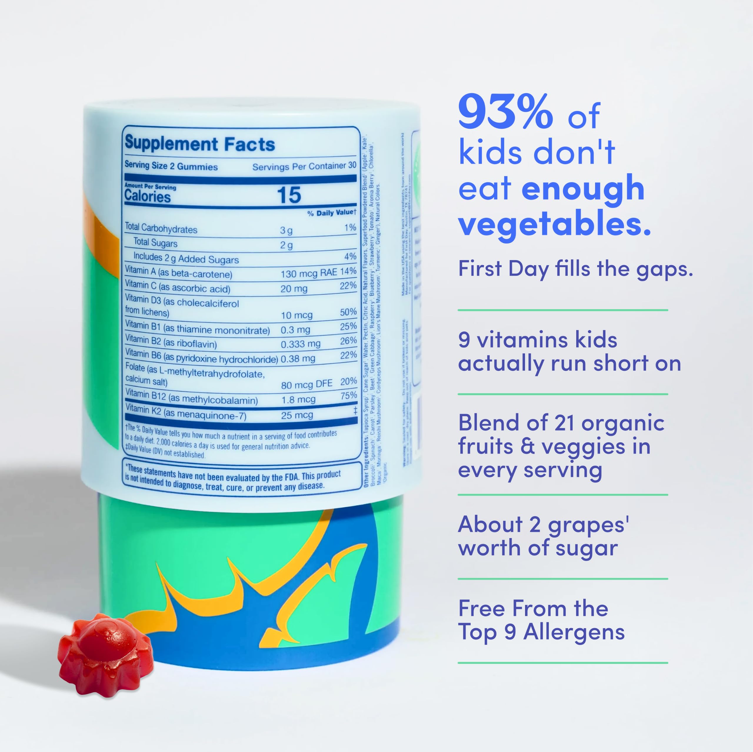 First Day Kids Multivitamin Gummies with Organic Fruit & Veggie Blend,60 ct — Amazon image 2